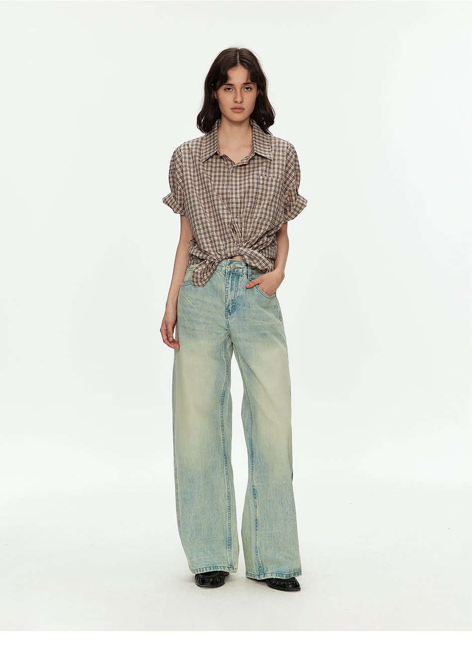 MADWITCH LIGHT BLUE CURVED WIDE JEANS #G60036