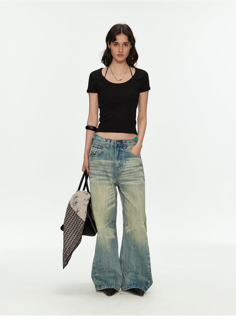 MADWITCH CURVED LEG VINTAGE WIDE JEANS #GPC9820