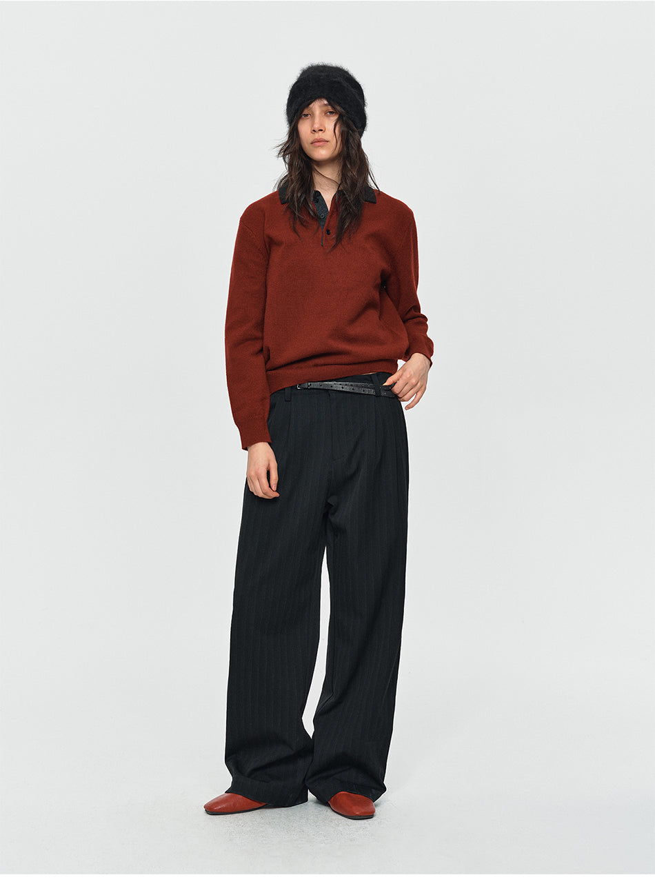 MADWITCH SHADOW-PINSTRIPE WIDE-LEG TROUSERS #AW26125