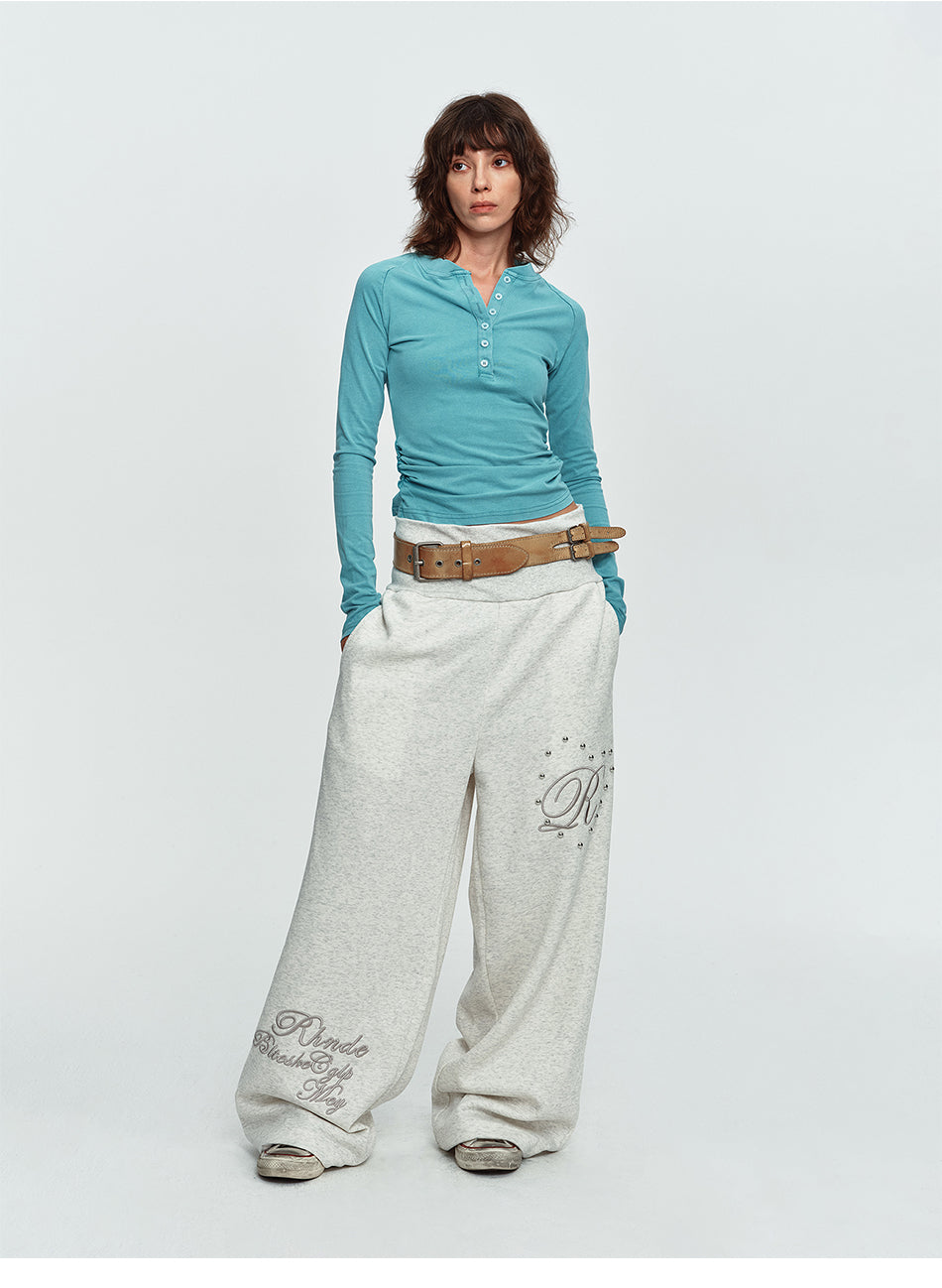 MADWITCH STUDDED FOLD-OVER WIDE-LEG SWEATPANTS #L2026617