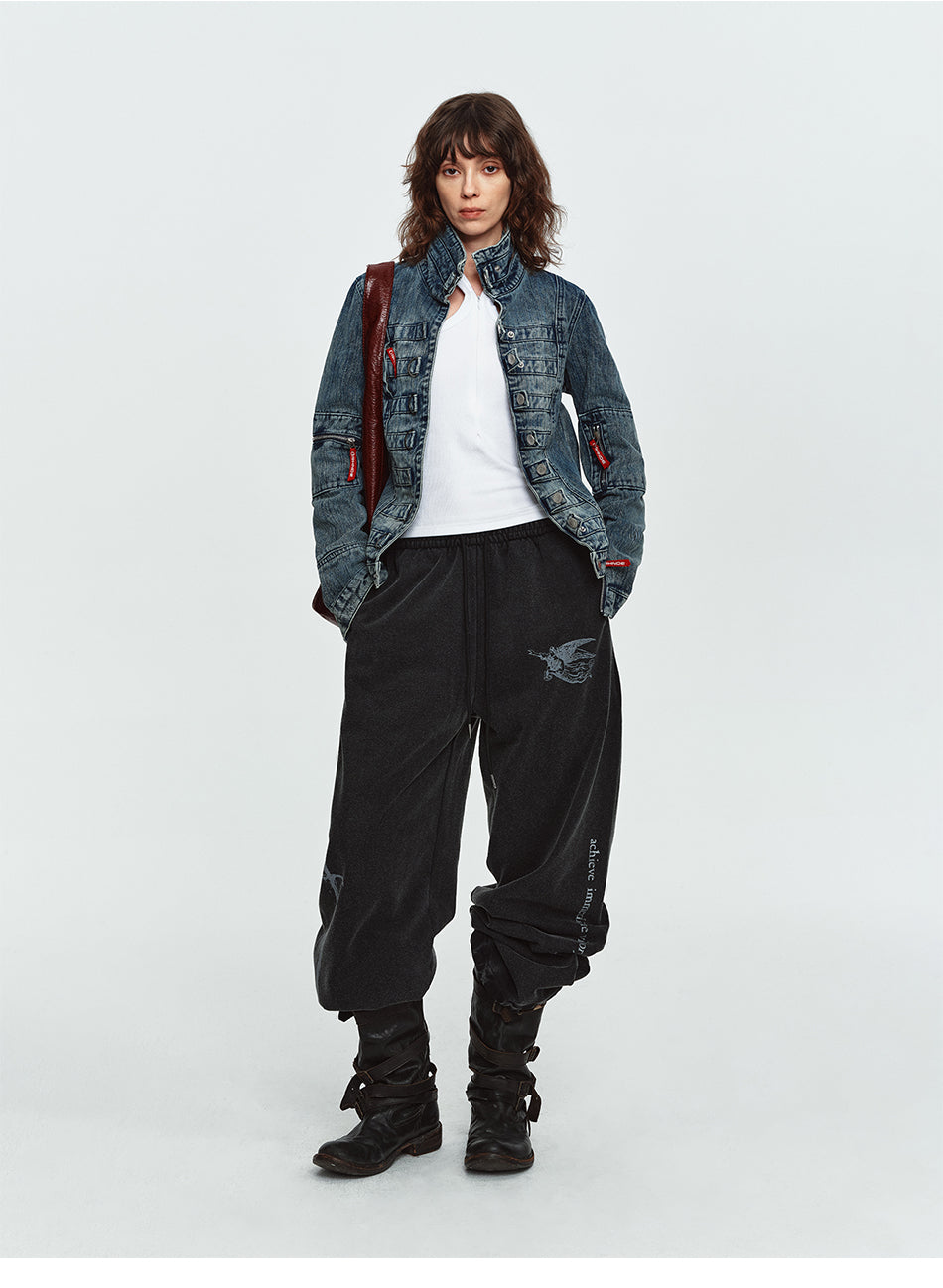 MADWITCH NAPOLEON-BUTTON WASHED CROPPED DENIM JACKET #2026126