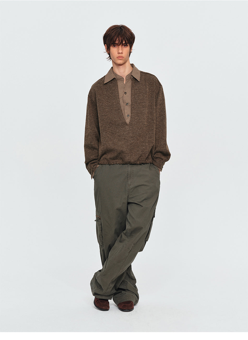 MADWITCH LAYERED CONTRAST-COLLAR POLO SWEATSHIRT #880661