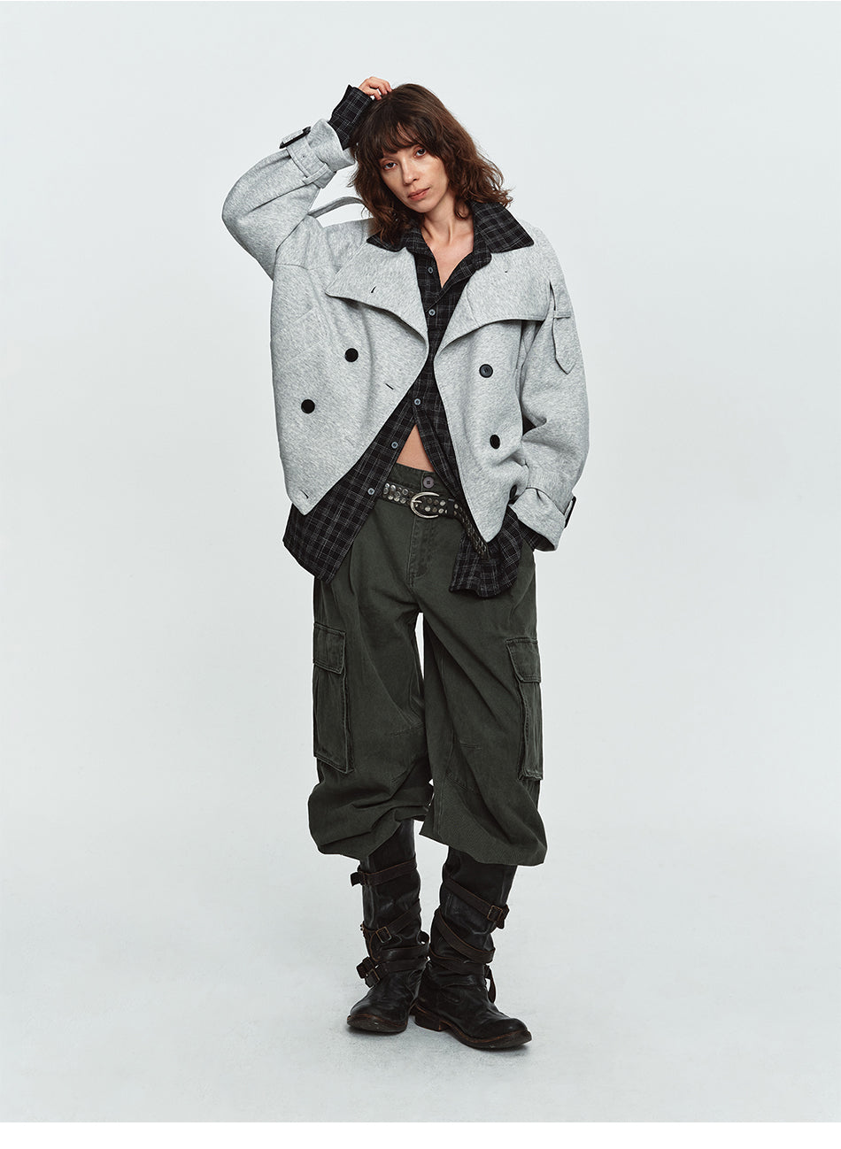 MADWITCH DOUBLE-BREASTED UTILITY-STRAP STAND-COLLAR SWEATSHIRT #G2611