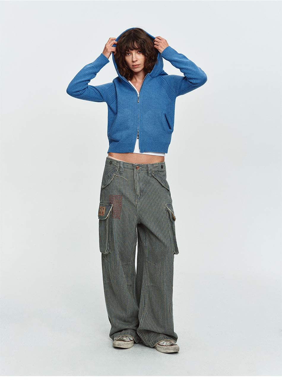 MADWITCH WASHED STRIPED MULTI-POCKET CARGO PANTS #CK9860