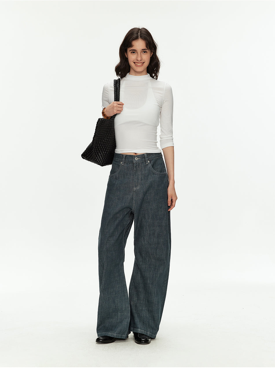 MADWITCH TEAL WASHED MARTINGALE WIDE JEANS #GPH9808
