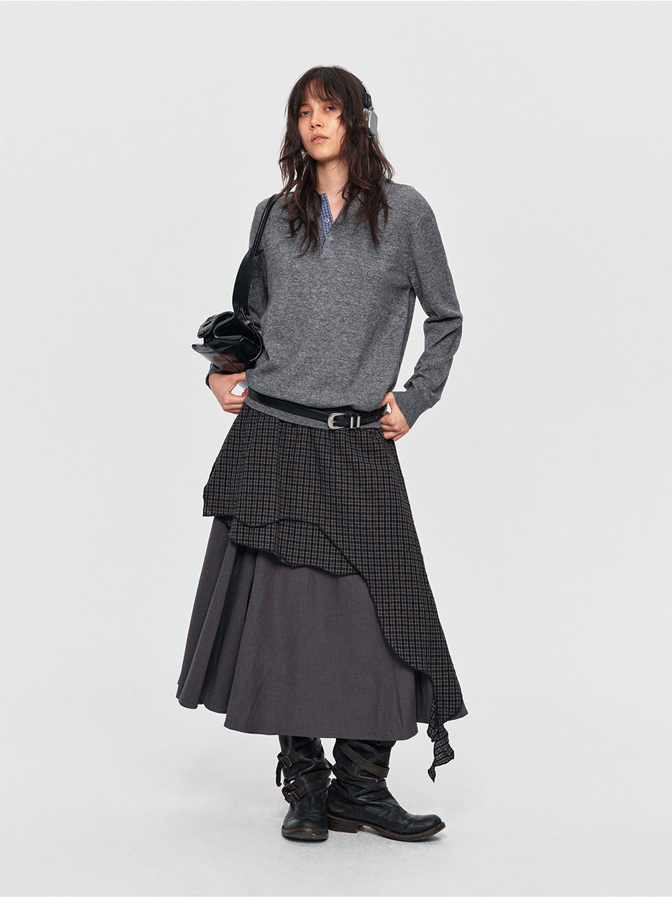 MADWITCH CONTRAST-COLLAR PLAID WOOL-BLEND CARDIGAN #11889