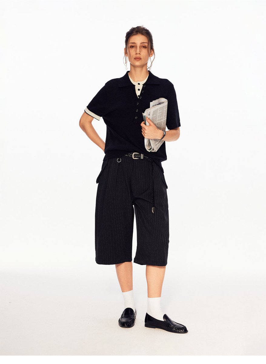 MADWITCH FAUX LAYER LINEN POLO TEE UTU066 - MadWitch Store