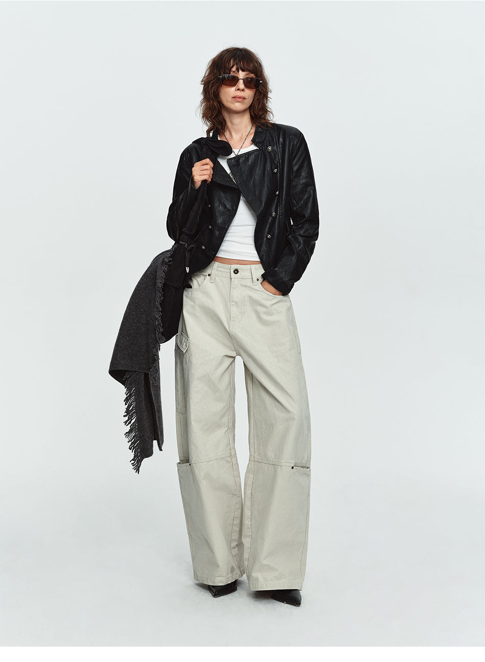 MADWITCH WASHED MULTI-POCKET CURVED-LEG CARGO PANTS #DR9622