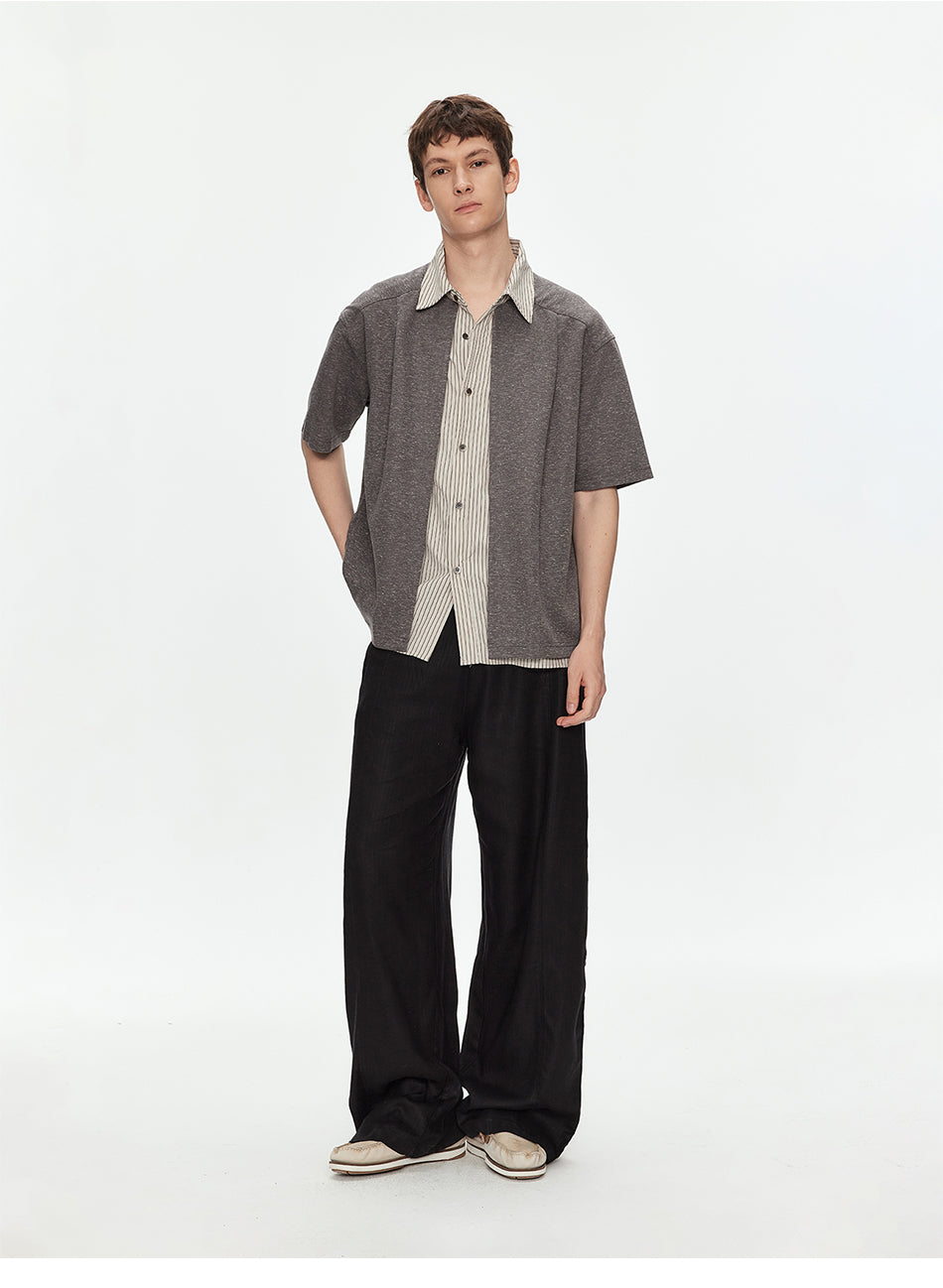 MADWITCH LINEN BLEND SHIRT COLLAR TEE #880925