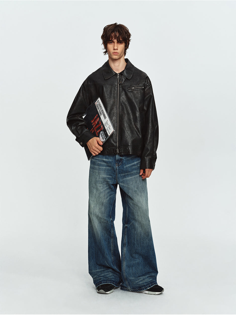 MADWITCH BURNISHED COLLARED CROPPED FAUX-LEATHER UTILITY JACKET #991521
