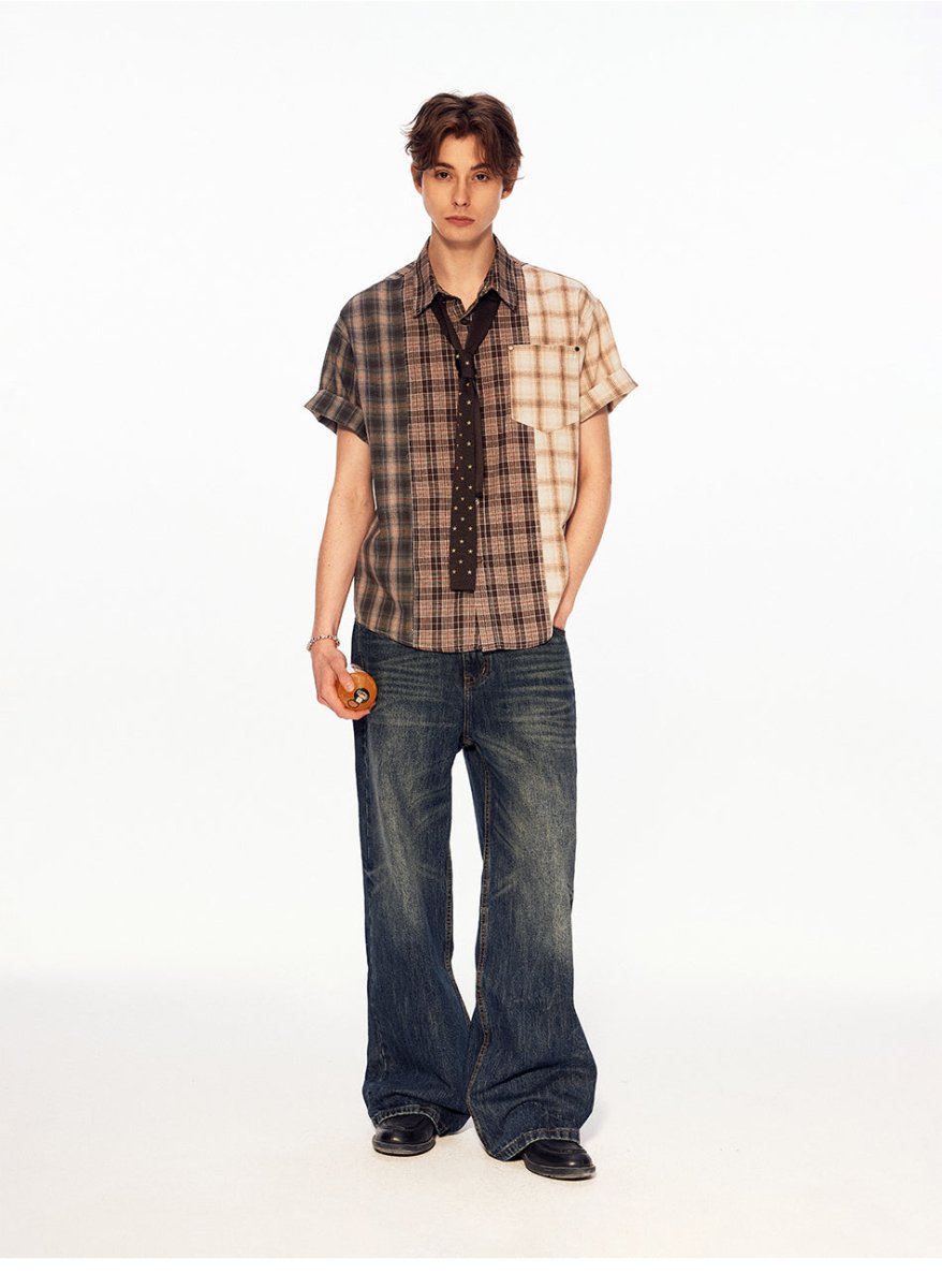 MADWITCH VINTAGE PLAID PATCHWORK SHIRT 991215 - MadWitch Store