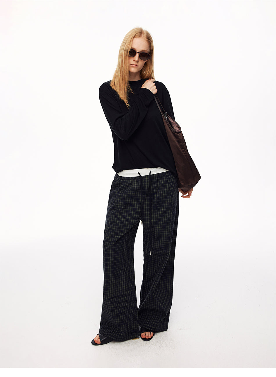 MADWITCH VINTAGE PLAID DRAWSTRING WIDE-LEG PANTS #CK61051