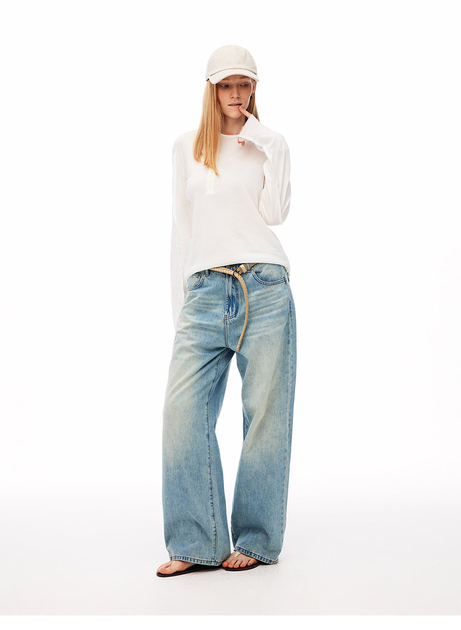 MADWITCH WASHED BUCKLE-BACK WIDE-LEG JEANS #CK9828