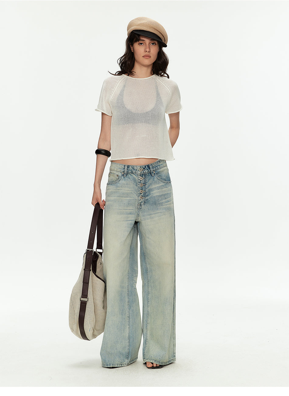 MADWITCH VINTAGE CURVED BUTTON WIDE JEANS #G60041