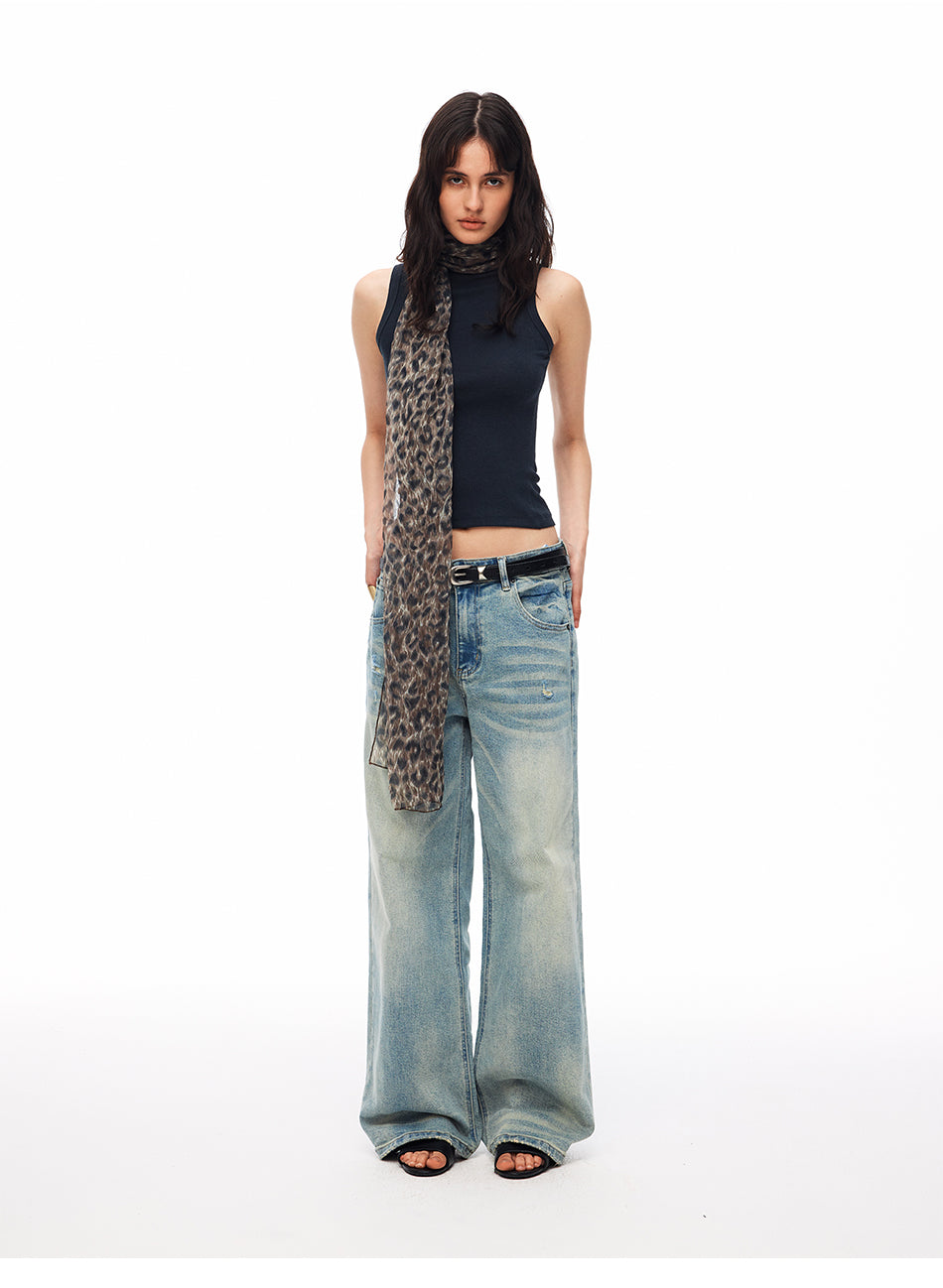MADWITCH VINTAGE WASHED DISTRESSED WIDE-LEG JEANS #CN9835