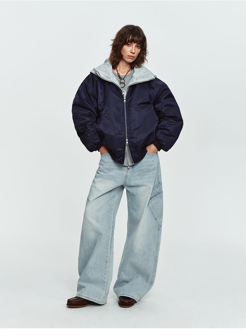 MADWITCH LAYERED HOODED DUAL-ZIP BOMBER JACKET #C2026382
