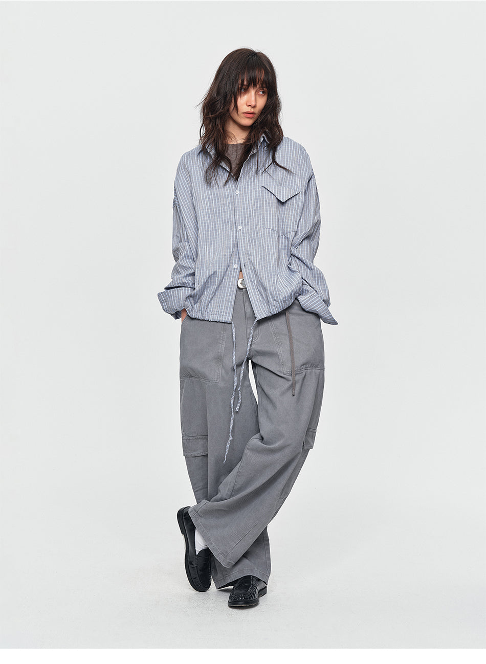 MADWITCH DRAWSTRING PLAID OVERSIZED SHIRT #26092