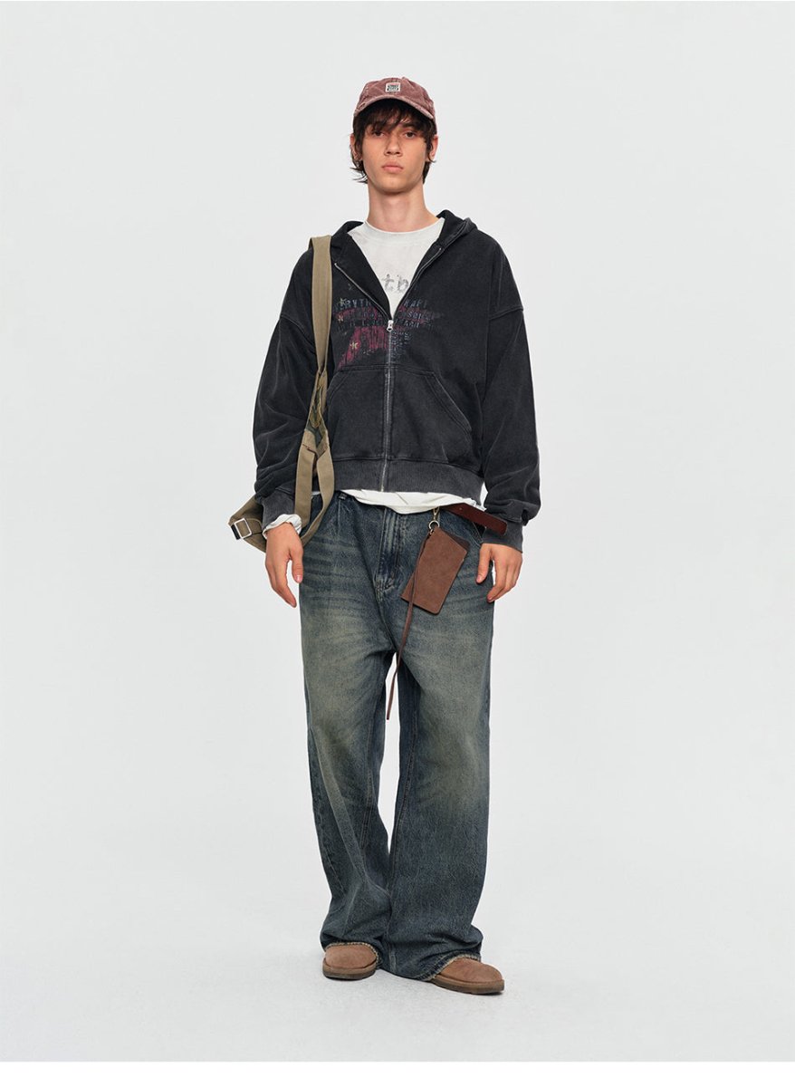 MADWITCH STAR GRAPHIC WASHED ZIP HOODIE 27561 - MadWitch Store