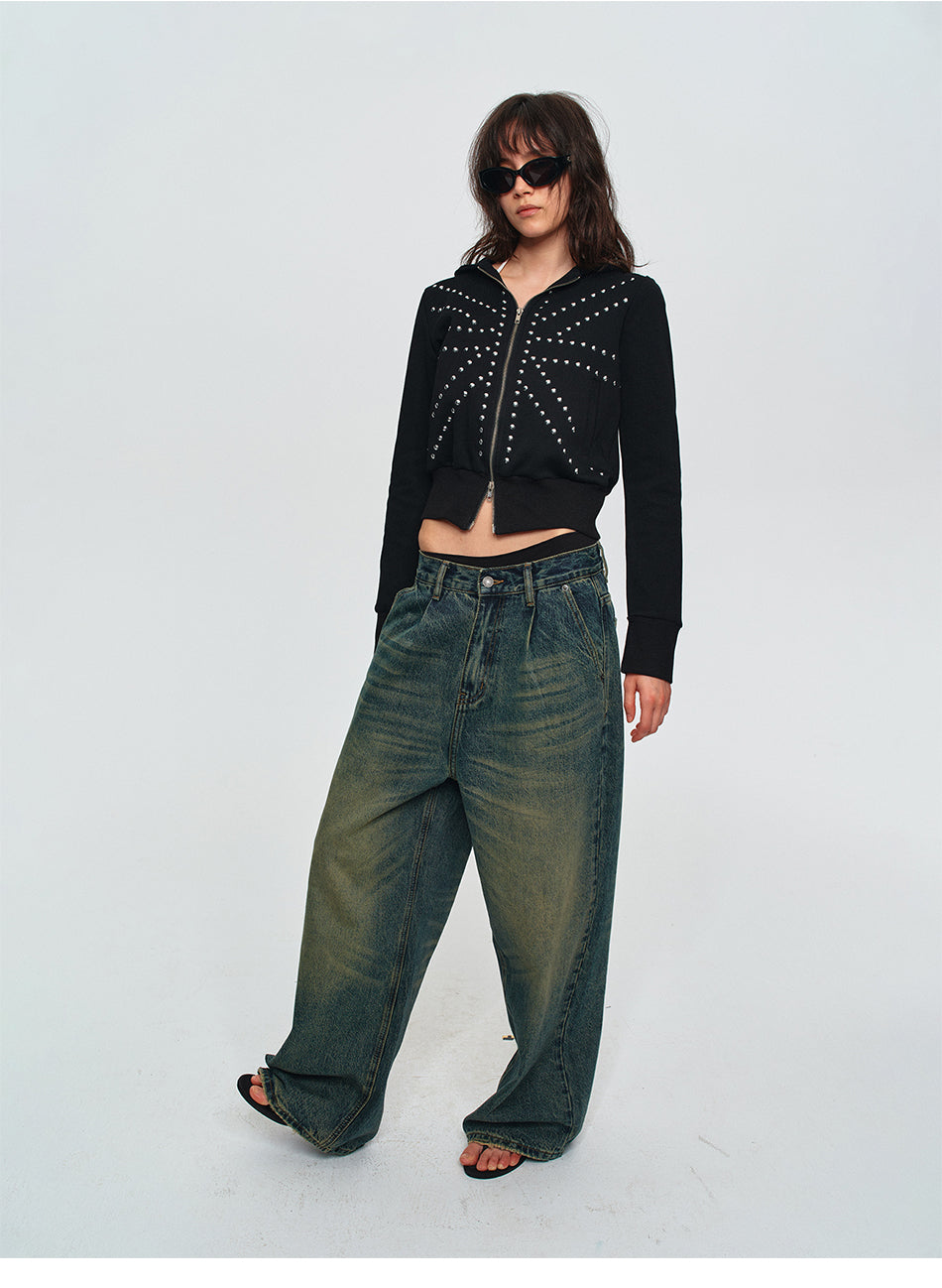 MADWITCH STUDDED CROPPED ZIP HOODIE #G2621