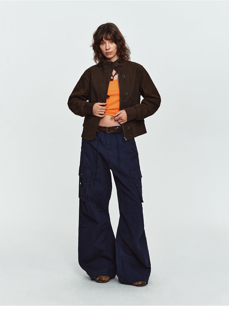 MADWITCH DRAWSTRING-BACK CROPPED STAND-COLLAR JACKET #N605