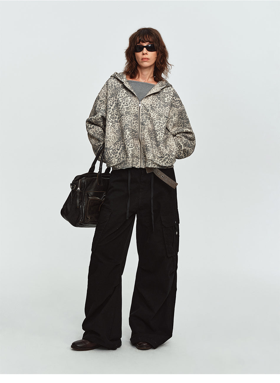 MADWITCH FADED LEOPARD-PRINT OVERSIZED ZIP HOODIE #AW26192