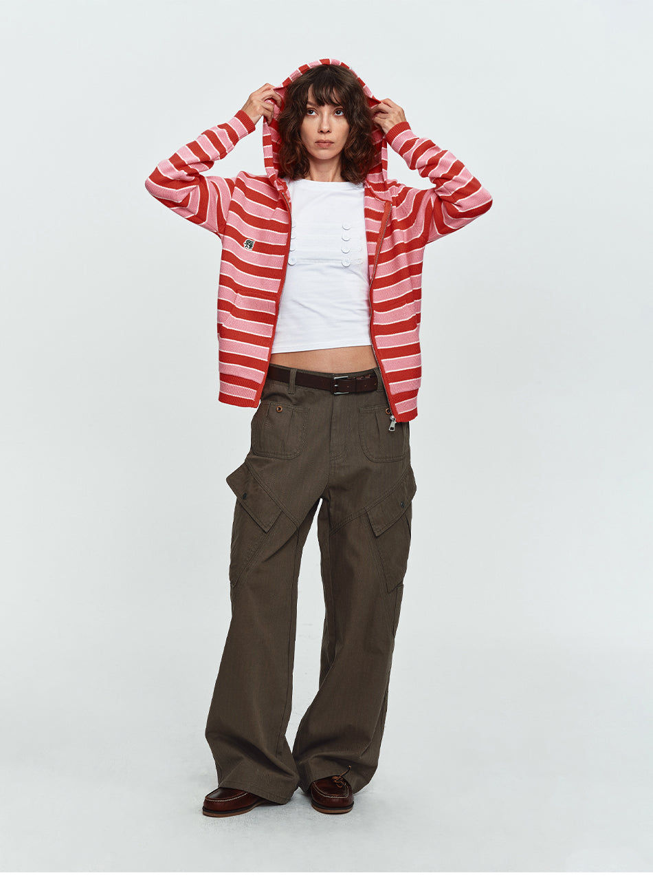 MADWITCH CONTRAST-STITCH MULTI-POCKET CARGO TROUSERS #A647