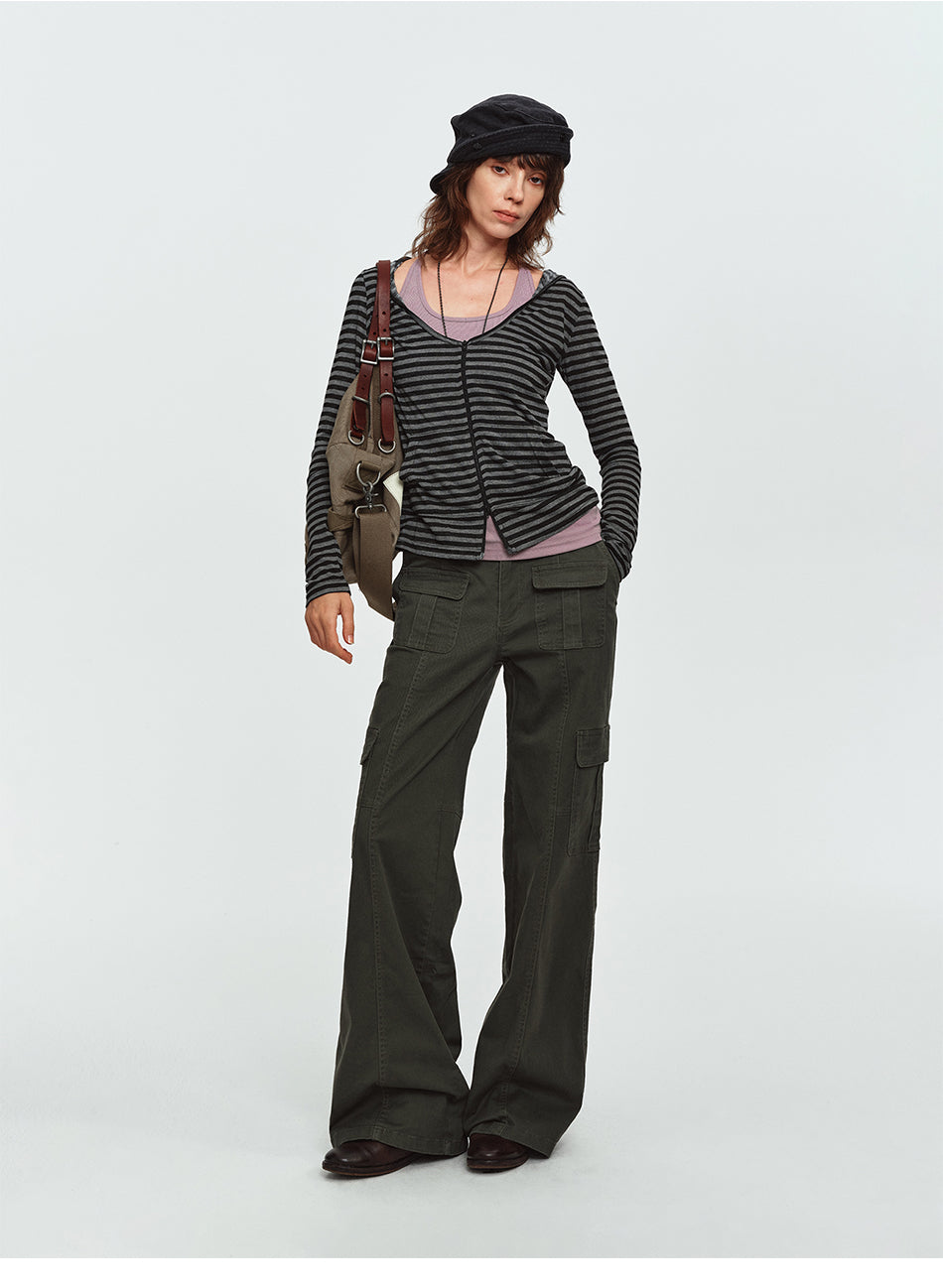 MADWITCH MULTI-POCKET DRAWSTRING WIDE-LEG CARGO PANTS #AN9528