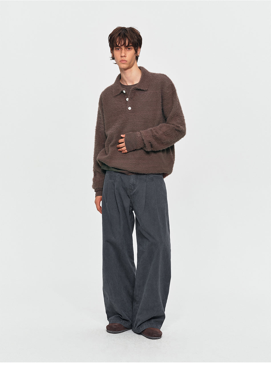 MADWITCH FAUX-MINK POLO KNIT SWEATER #RM34