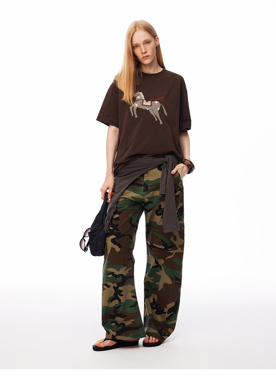 MADWITCH CAMO LEOPARD CURVED CARGO PANTS #CK61063