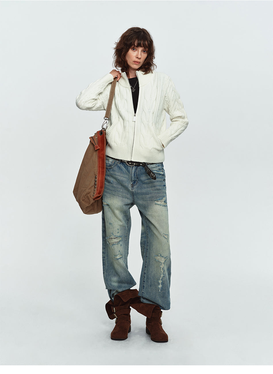 MADWITCH DISTRESSED WASHED WIDE-LEG JEANS #G60064