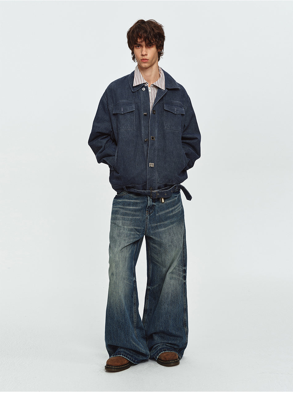 MADWITCH BELTED COLLARED UTILITY WORKWEAR JACKET #991505