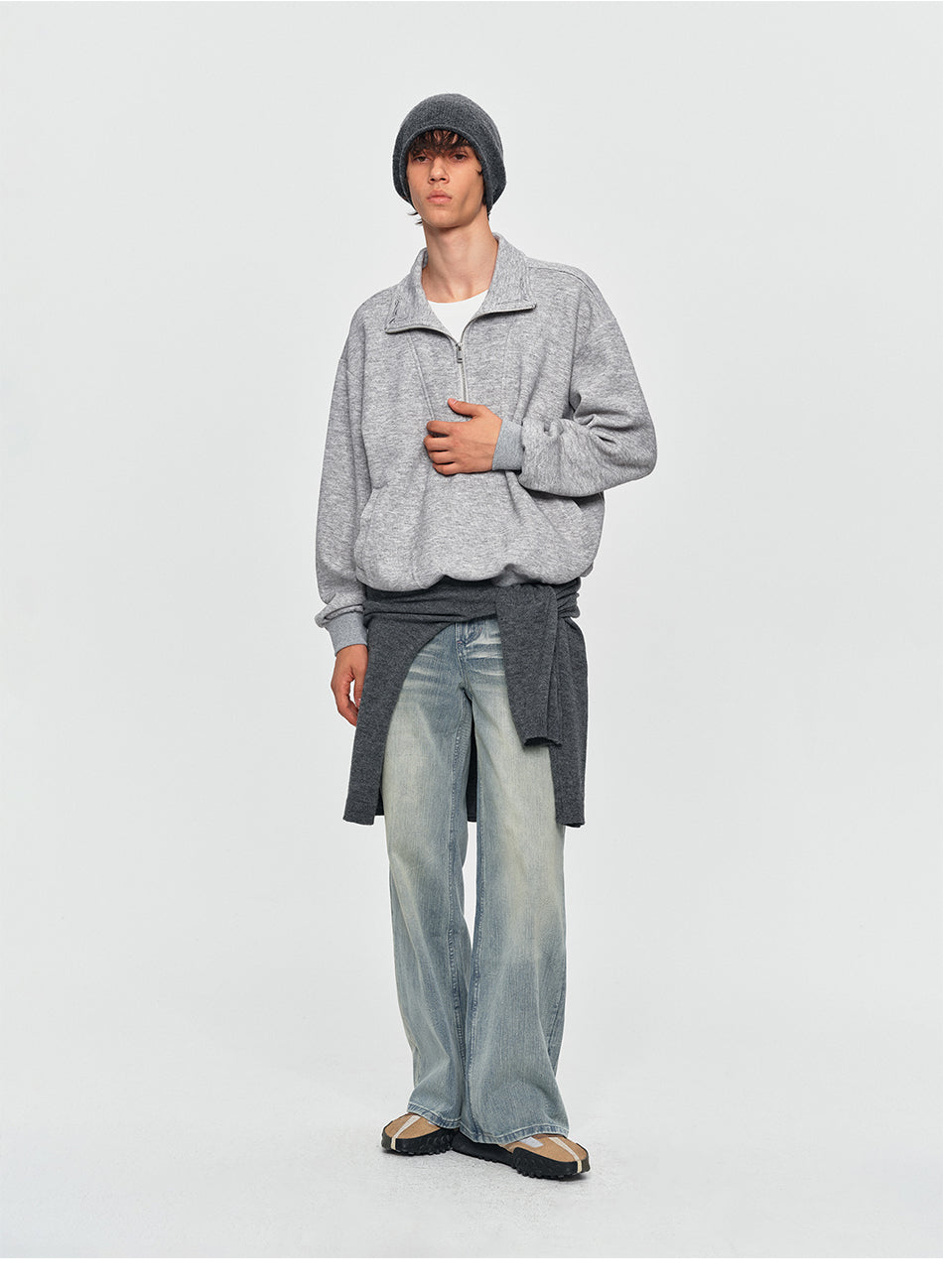 MADWITCH EMBROIDERED LAYERED HALF-ZIP SWEATSHIRT #991395