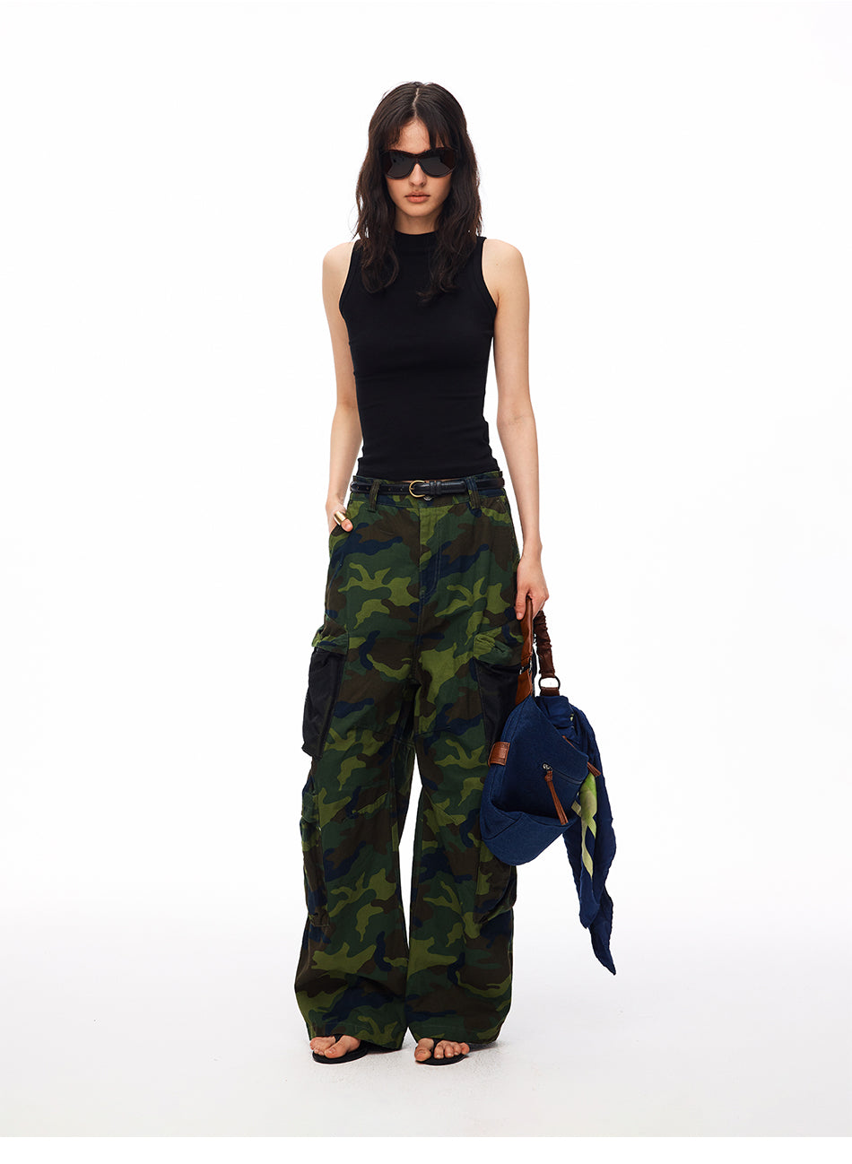 MADWITCH CAMO MESH-PANEL CARGO WIDE-LEG PANTS #CK61072