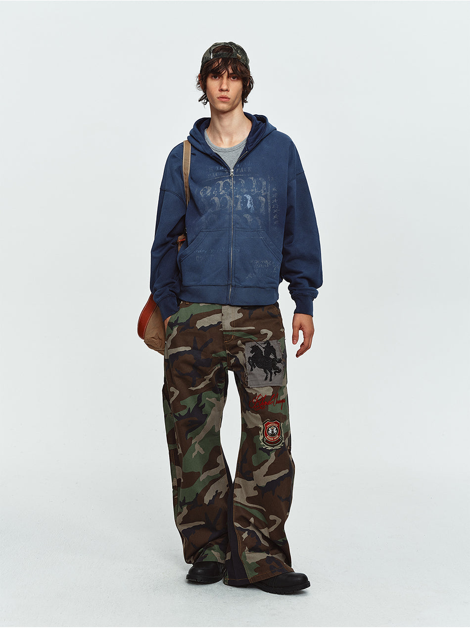 MADWITCH WASHED DISTRESSED PORTRAIT-GRAPHIC OVERSIZED ZIP HOODIE #27590