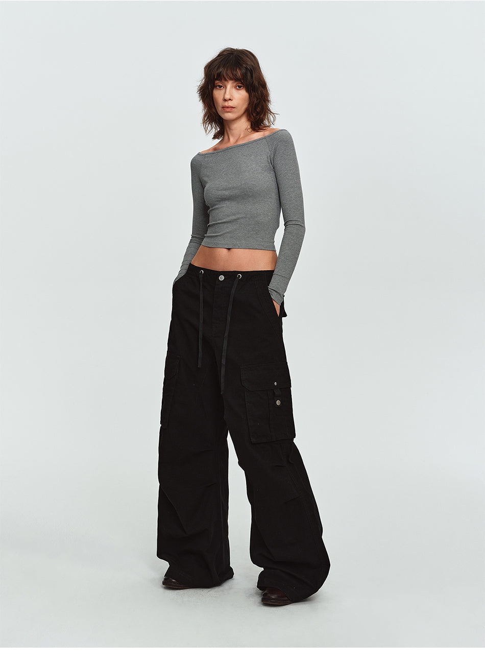 MADWITCH OFF-SHOULDER RIBBED CROPPED LONG-SLEEVE TOP #2026105
