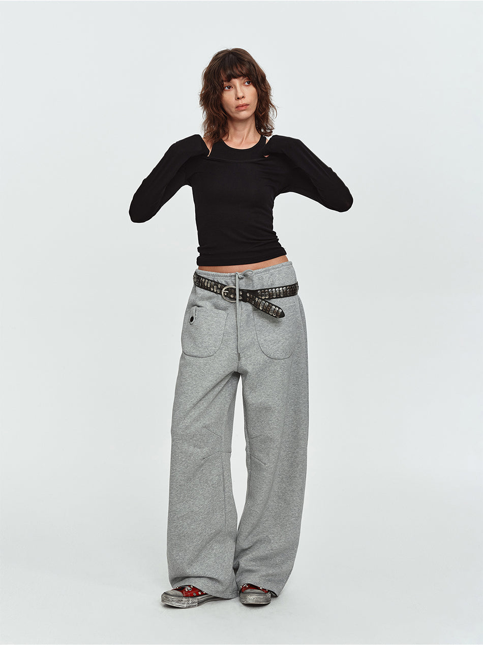 MADWITCH BUTTON-POCKET DRAWSTRING WIDE-LEG SWEATPANTS #C1079