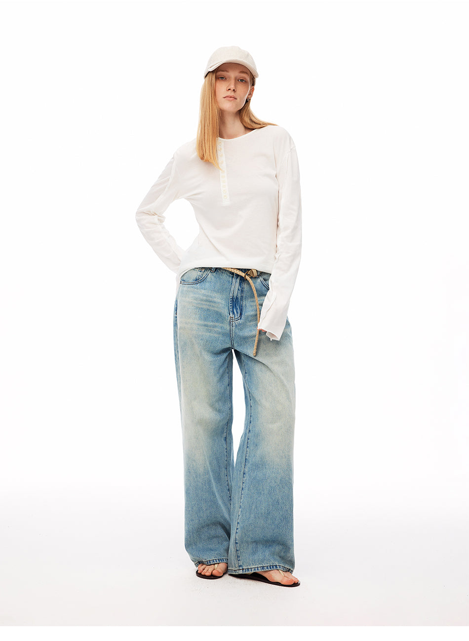 MADWITCH ASYMMETRIC PLACKET LYOCELL LINEN TEE #TC157