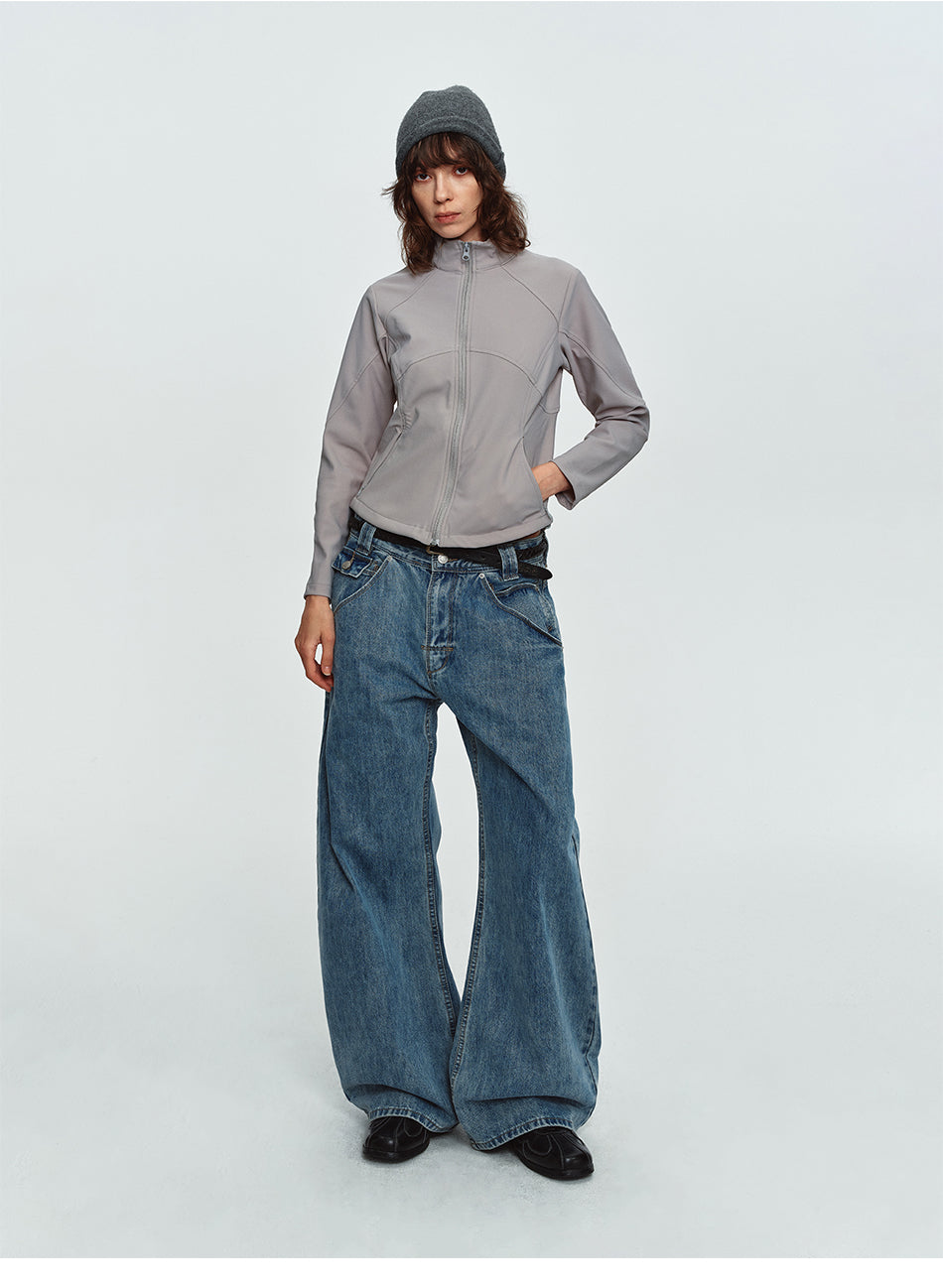 MADWITCH CURVED-HEM CROPPED TRACK JACKET #CX62