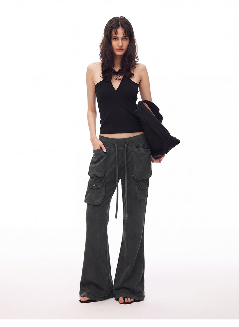 MADWITCH WASHED DISTRESSED MULTI-POCKET FLARE SWEATPANTS #CN61065