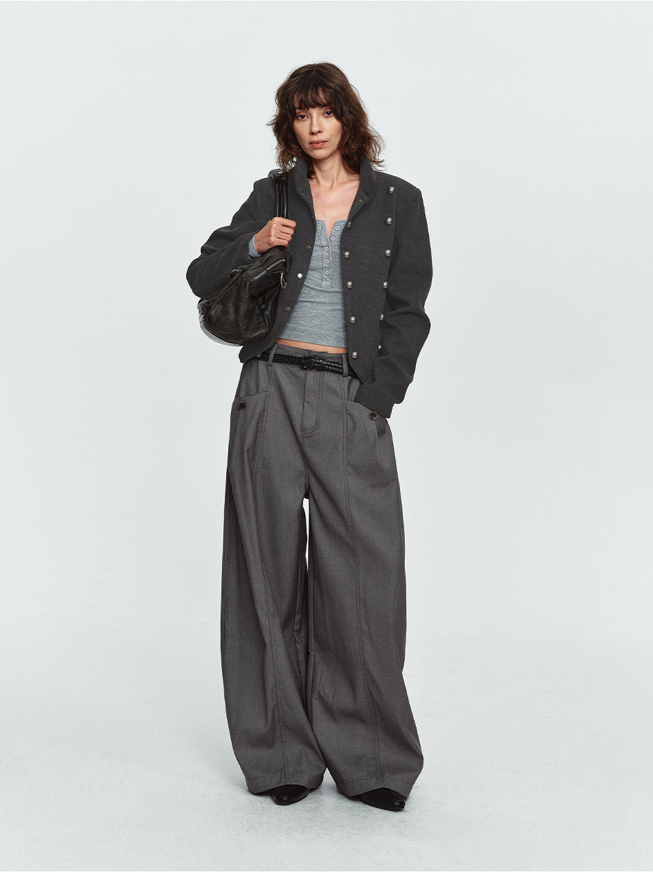 MADWITCH ASYMMETRIC-HEM CROPPED STAND-COLLAR JACKET #CW1385N