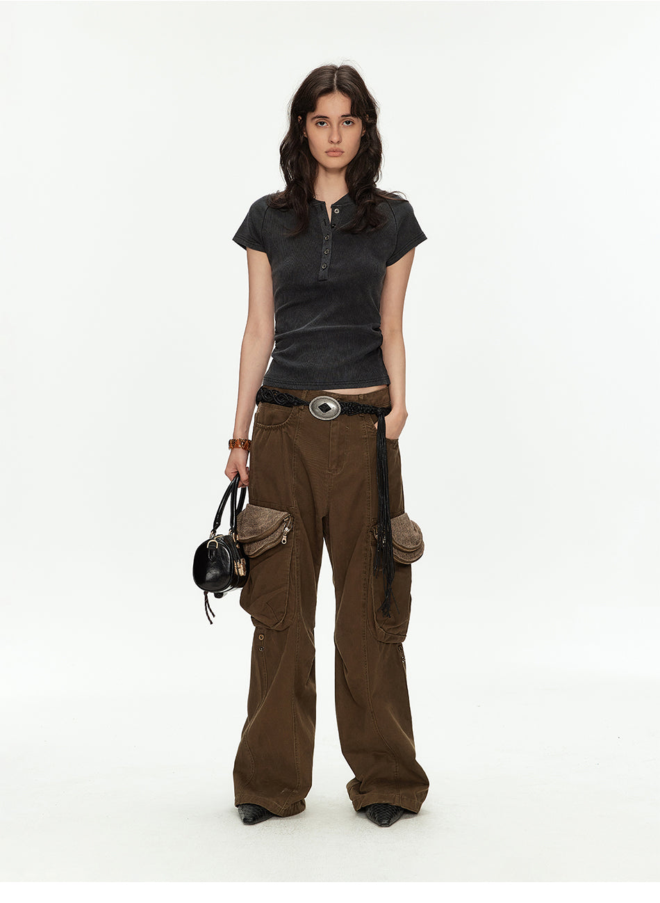 MADWITCH RIBBED HENLEY CROP TEE #G2160