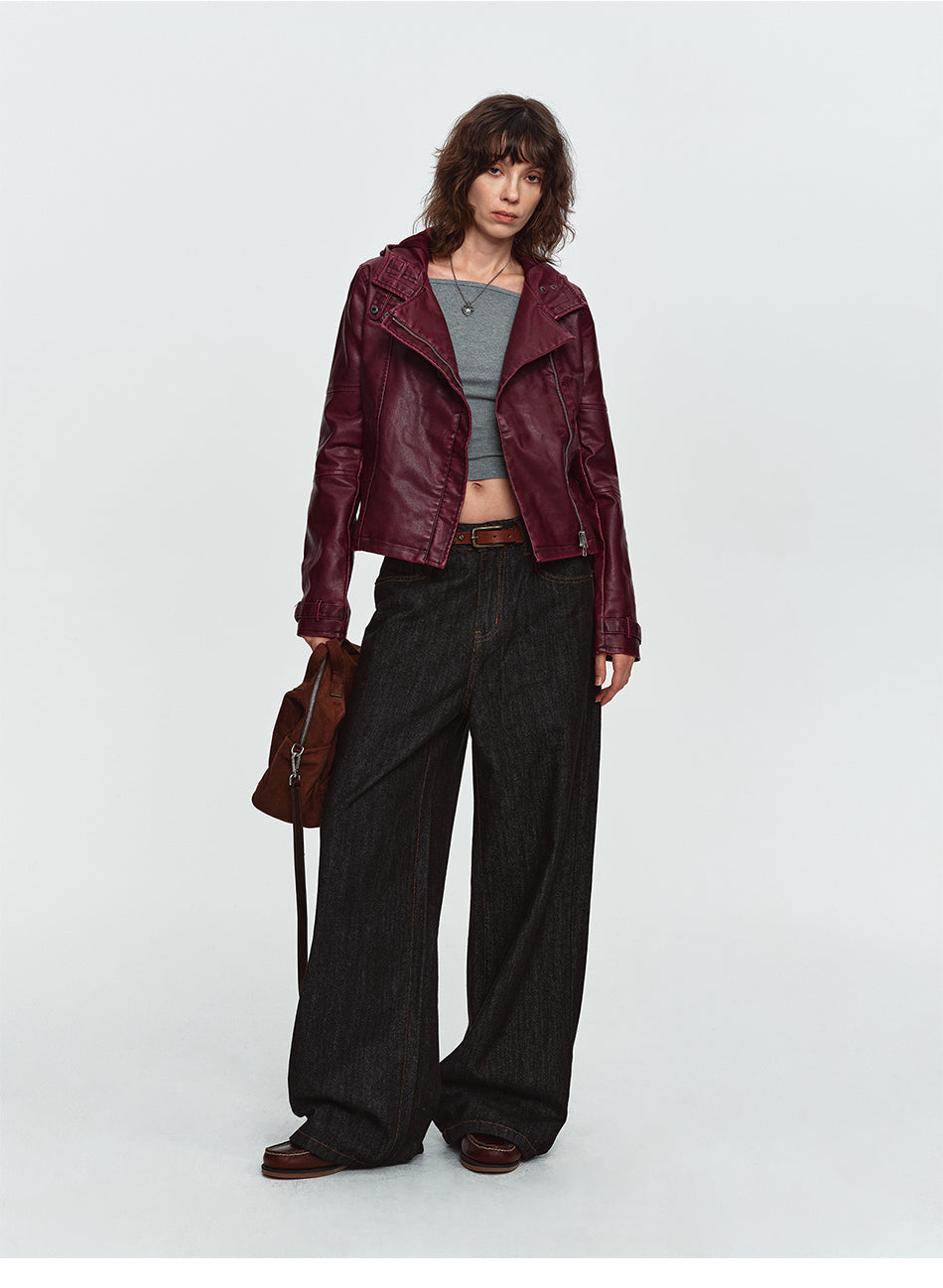 MADWITCH WASHED PU HOODED JACKET #L2026579