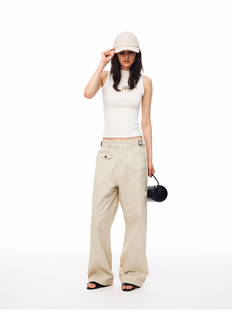 MADWITCH ADJUSTABLE WAIST CARGO WIDE-LEG PANTS #CK61012