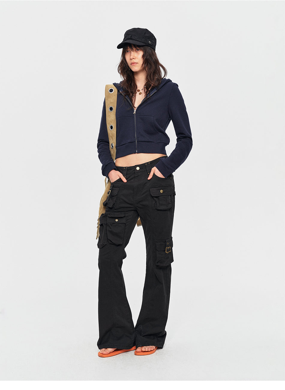 MADWITCH STUDDED LOW-RISE FLARED CARGO PANTS #CN3657