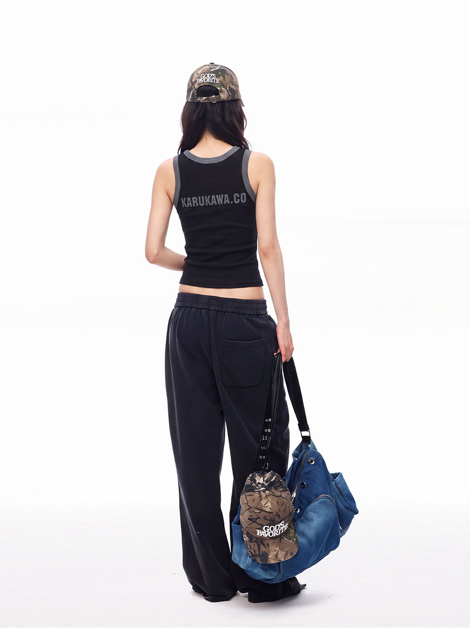 MADWITCH CONTRAST-TRIM GRAPHIC RIBBED CROPPED TANK TOP #BC165N