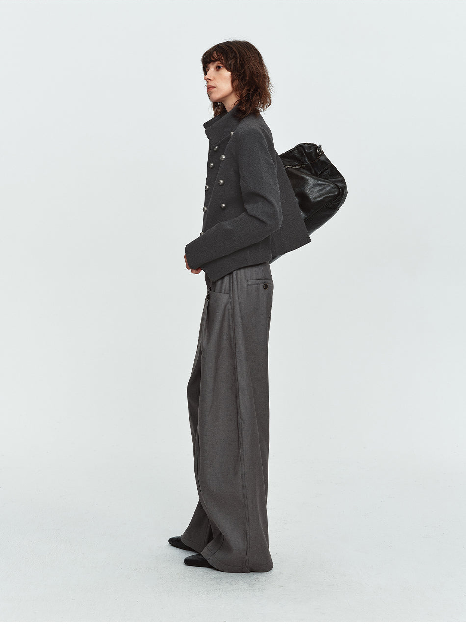 MADWITCH ASYMMETRIC-HEM CROPPED STAND-COLLAR JACKET #CW1385N
