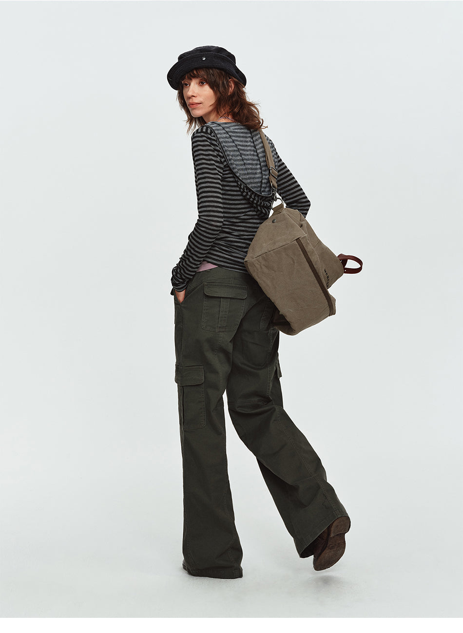 MADWITCH MULTI-POCKET DRAWSTRING WIDE-LEG CARGO PANTS #AN9528