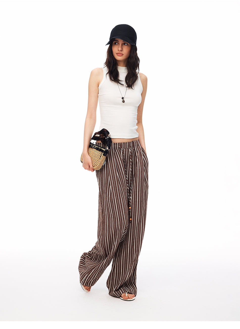 MADWITCH STRIPED LYOCELL-BLEND WIDE-LEG PANTS #CK61030