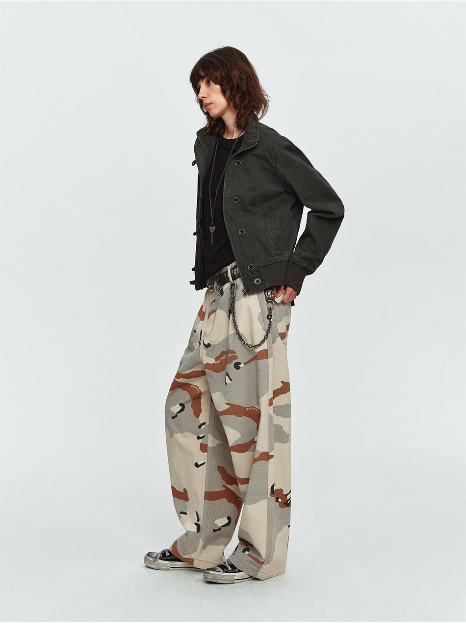 MADWITCH DESERT-CAMO WIDE-LEG RELAXED PANTS #Z353