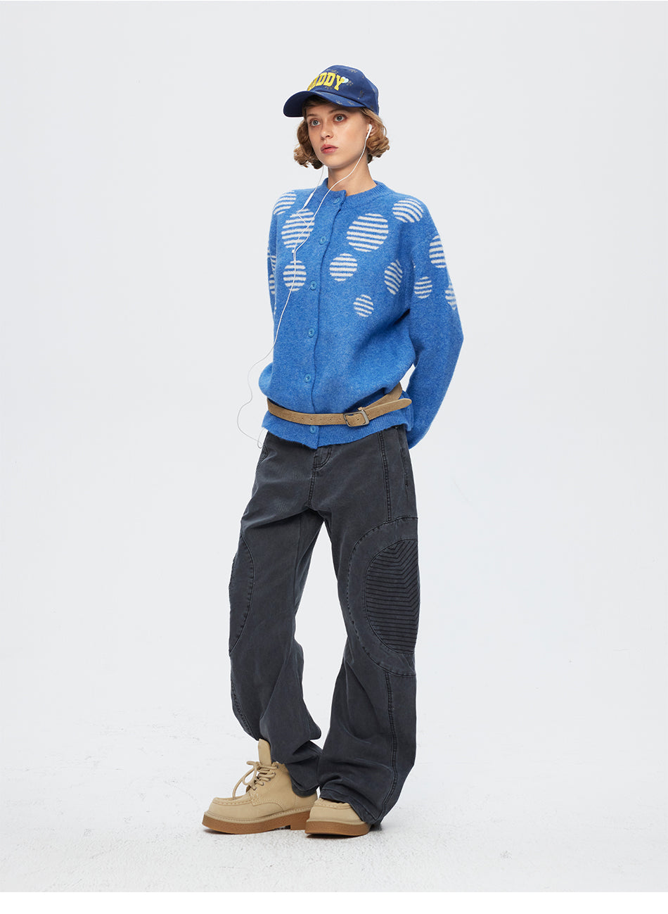 MADWITCH POLKA-DOT JACQUARD CREWNECK RELAXED BUTTON CARDIGAN #27630